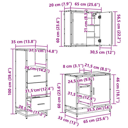 Set di mobili per il bagno con cassetto 3 pcs Legno vecchio | homemem39