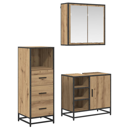 Set di mobili per il bagno 3 pz Rovere artigianale | homemem39