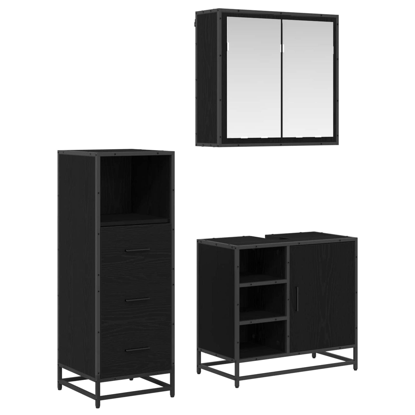 Set di mobili per il bagno 3 pcs Rovere Nero Legno multistrato | homemem39