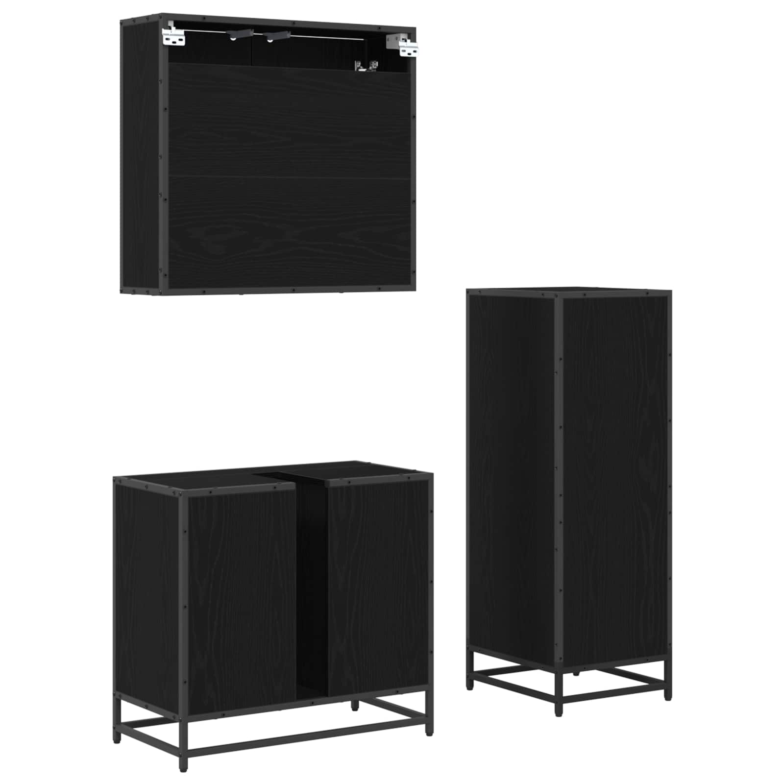 Set di mobili per il bagno 3 pcs Rovere Nero Legno multistrato | homemem39