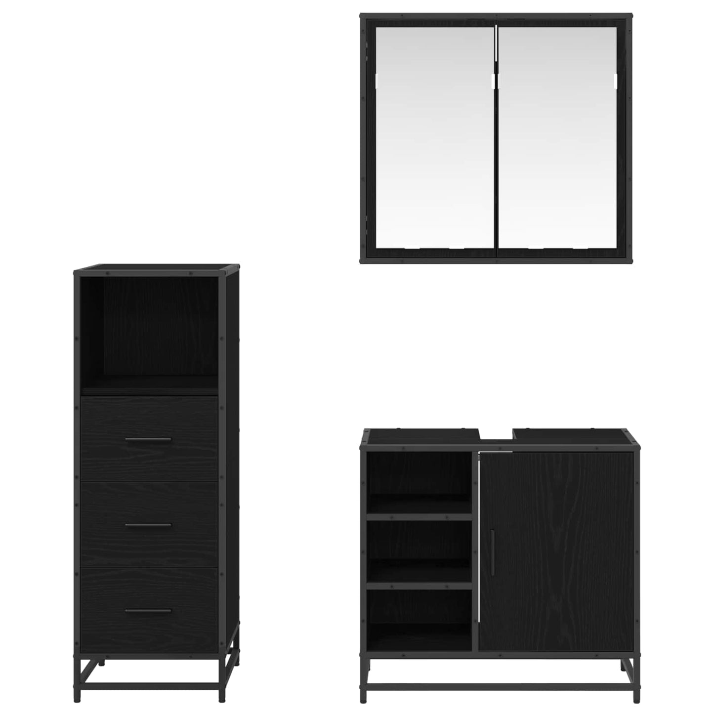 Set di mobili per il bagno 3 pcs Rovere Nero Legno multistrato | homemem39
