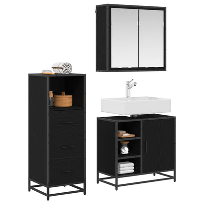 Set di mobili per il bagno 3 pcs Rovere Nero Legno multistrato | homemem39