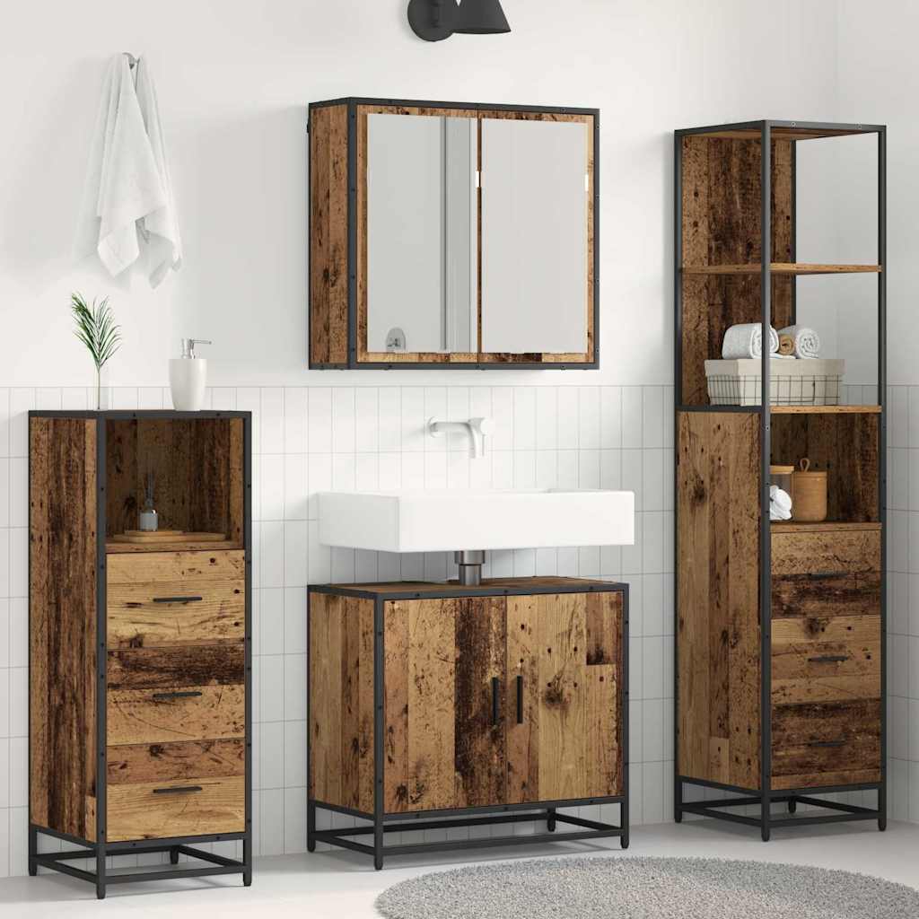 Set di mobili per il bagno con cassetto 4 pcs Legno vecchio | homemem39