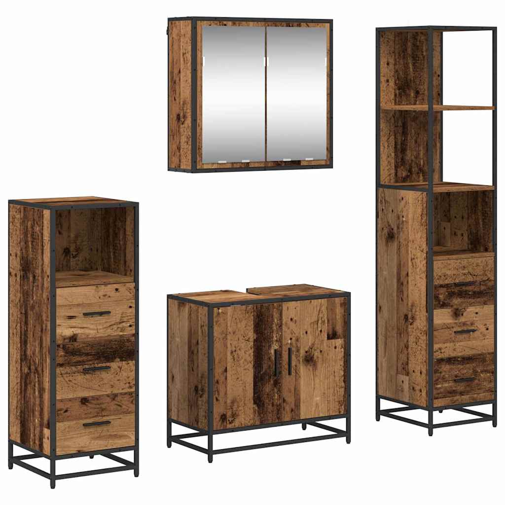 Set di mobili per il bagno con cassetto 4 pcs Legno vecchio | homemem39