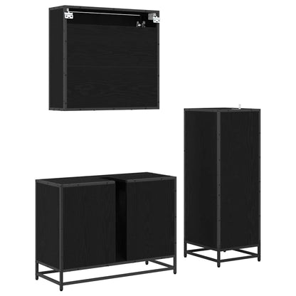Set di mobili per il bagno 3 pcs Rovere Nero Legno multistrato
