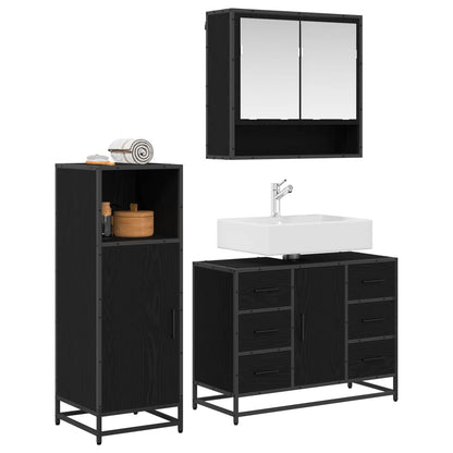 Set di mobili per il bagno 3 pcs Rovere Nero Legno multistrato | homemem39