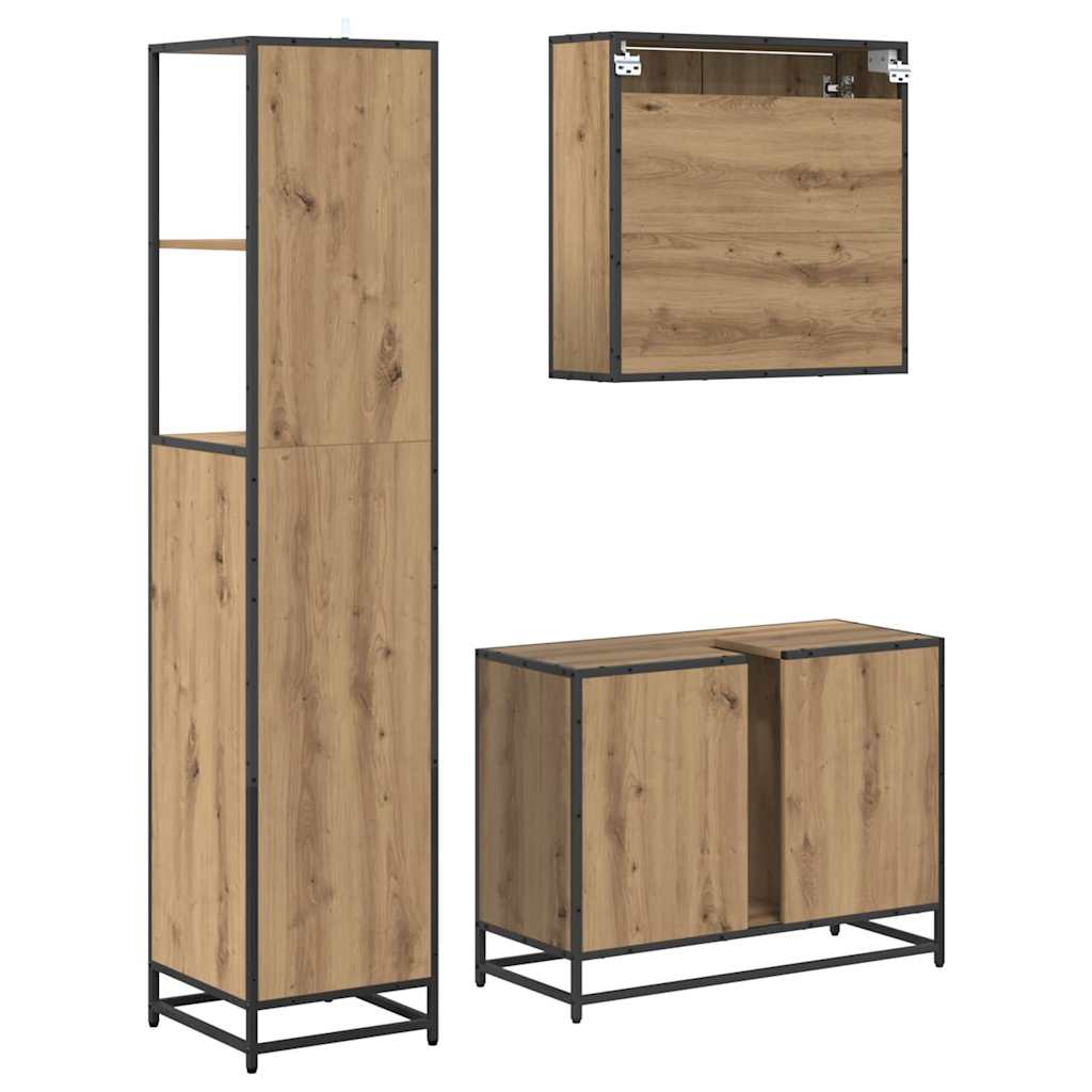 Set di mobili per il bagno 3 pz Rovere artigianale | homemem39
