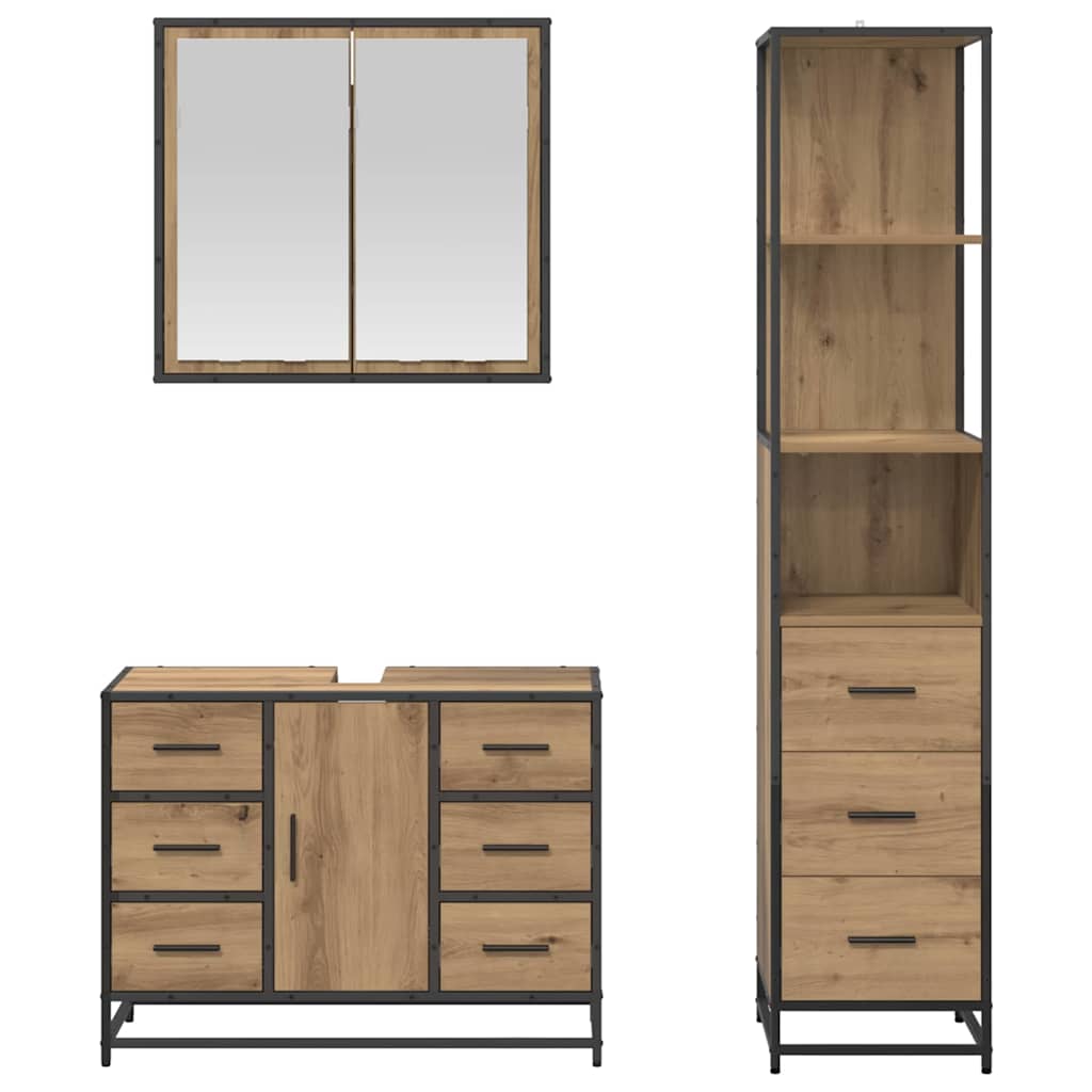 Set di mobili per il bagno 3 pz Rovere artigianale | homemem39