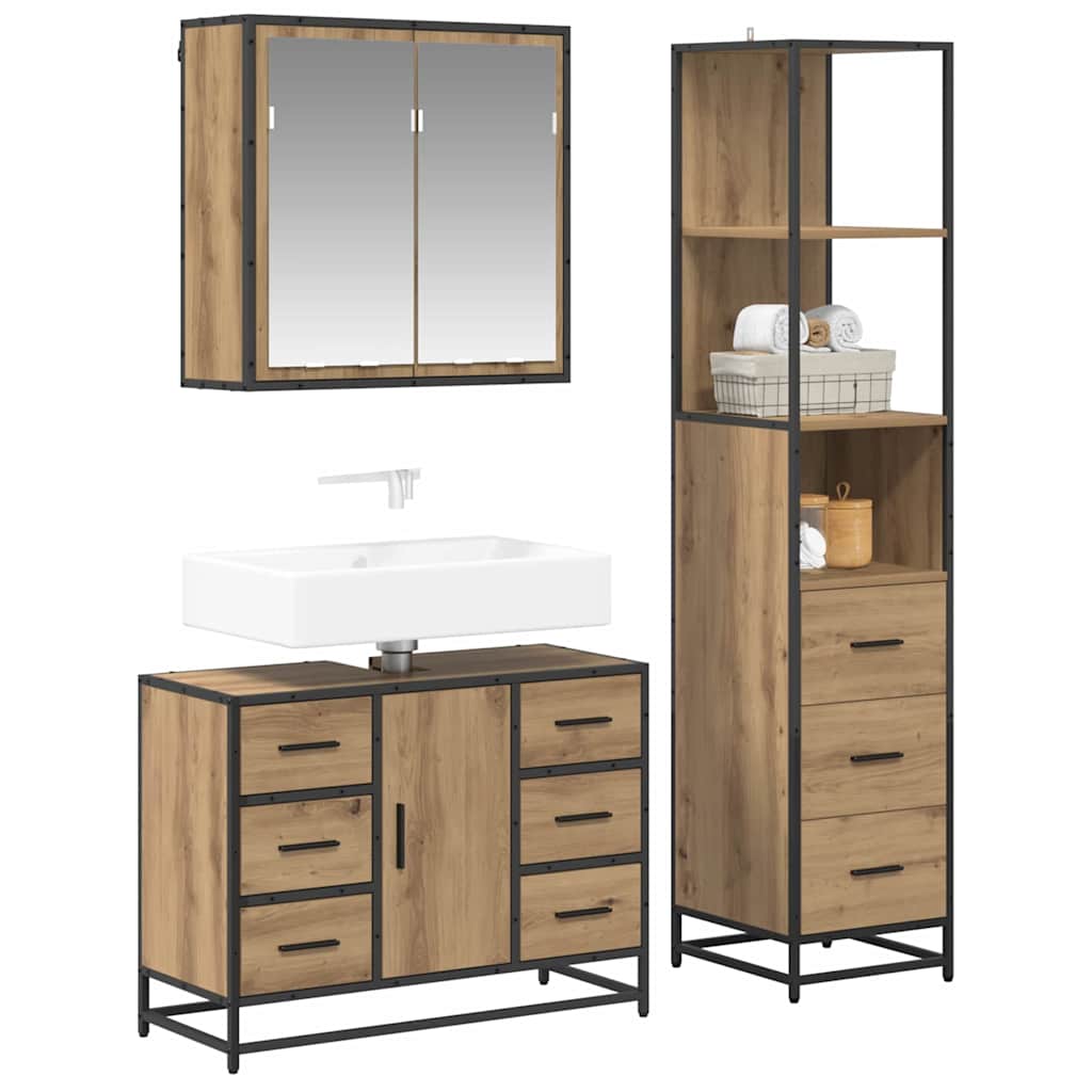 Set di mobili per il bagno 3 pz Rovere artigianale | homemem39