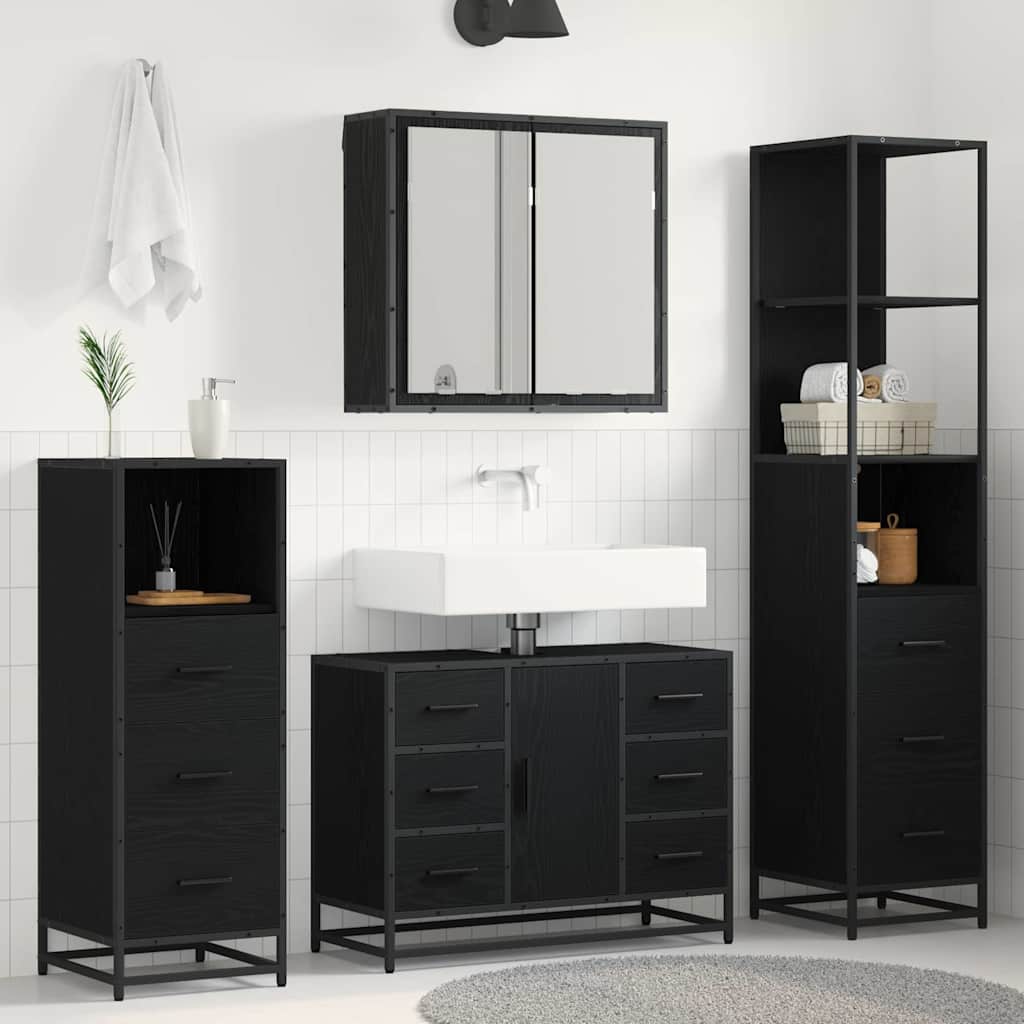 Set di mobili per il bagno 3 pcs Rovere Nero Legno multistrato | homemem39