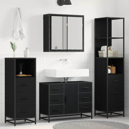 Set di mobili per il bagno 3 pcs Rovere Nero Legno multistrato | homemem39