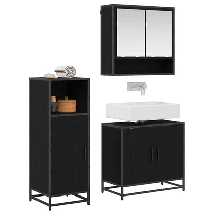 Set di mobili per il bagno 3 pcs Rovere Nero Legno multistrato