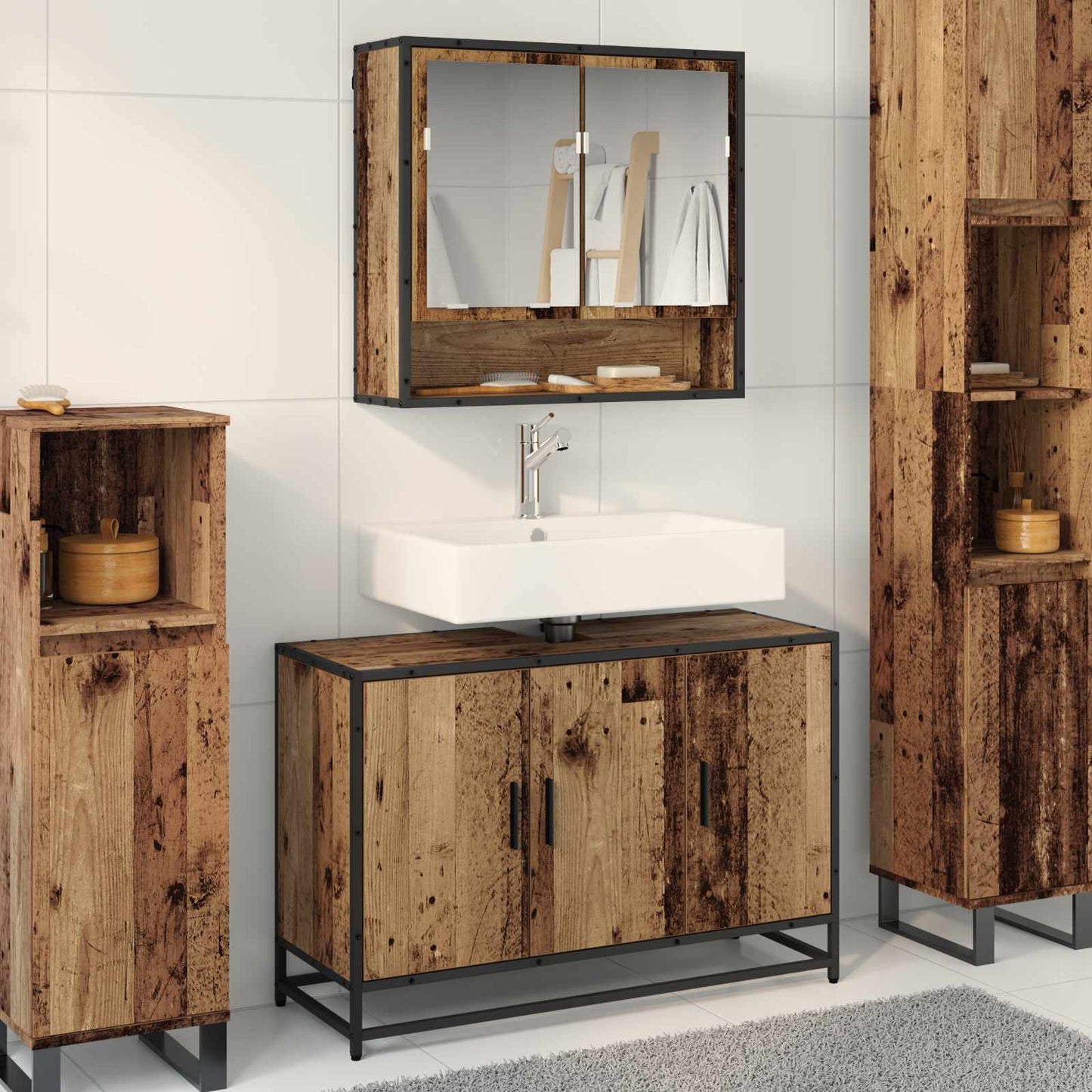 Set di mobili per il bagno con lo scaffale 2 pcs Legno vecchio | homemem39