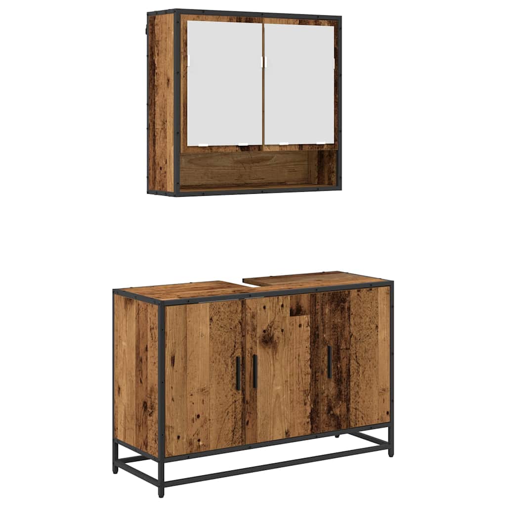 Set di mobili per il bagno con lo scaffale 2 pcs Legno vecchio
