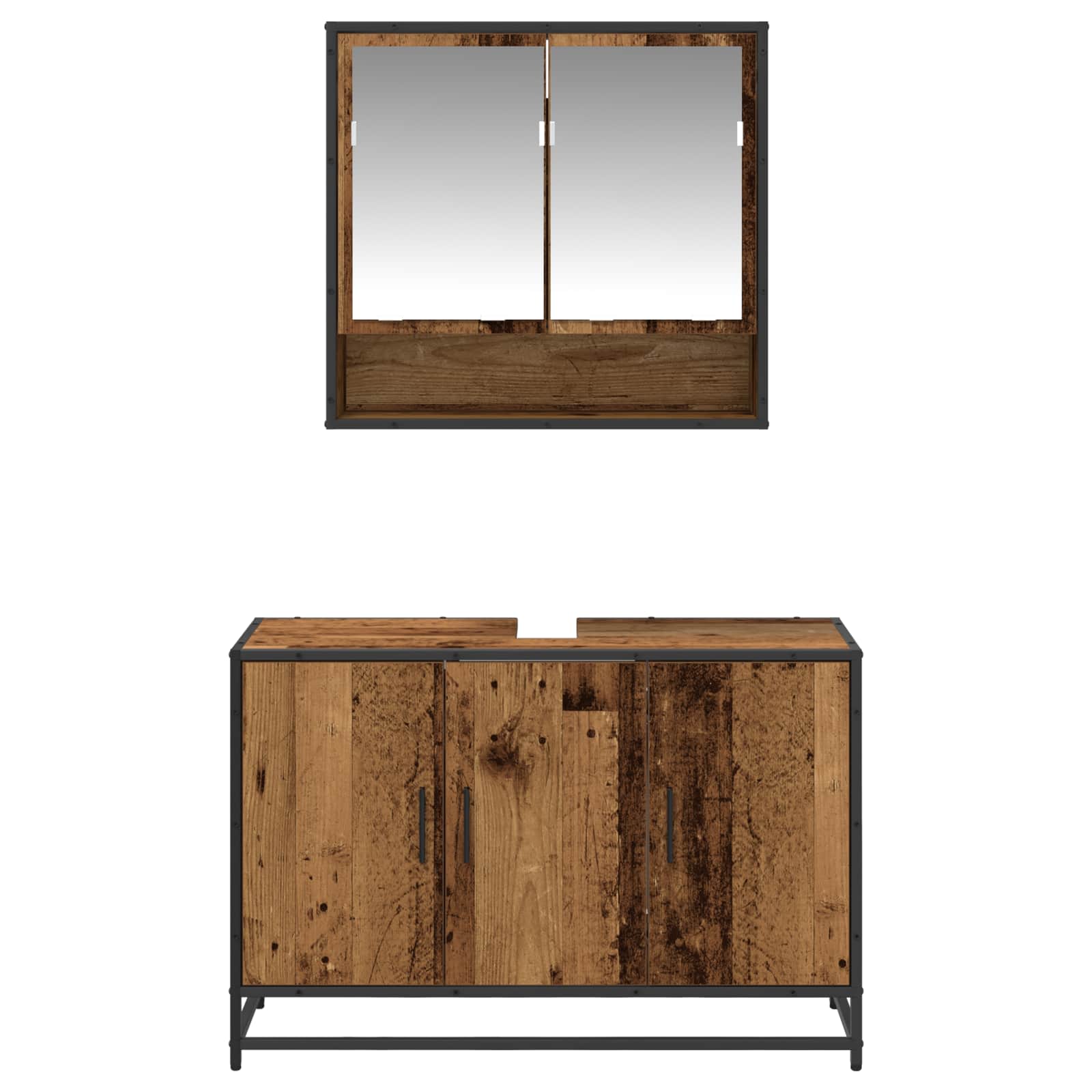 Set di mobili per il bagno con lo scaffale 2 pcs Legno vecchio | homemem39