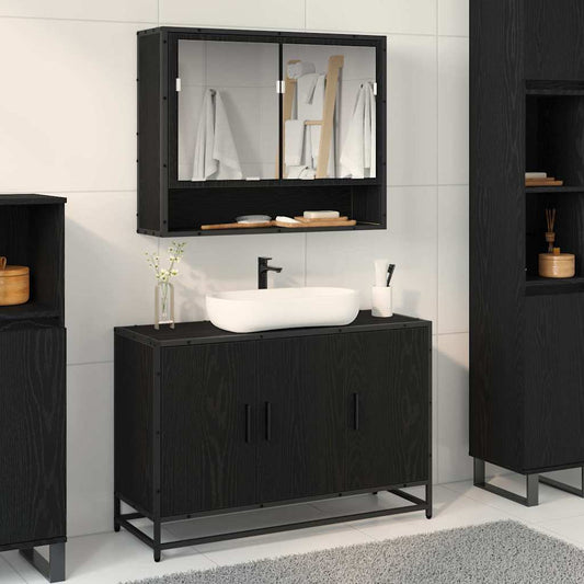 Set di mobili per il bagno 2 pcs Rovere Nero Legno multistrato
