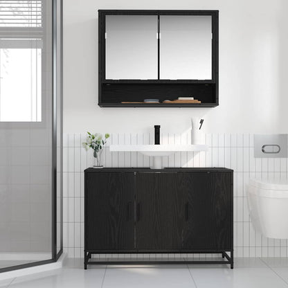 Set di mobili per il bagno 2 pcs Rovere Nero Legno multistrato