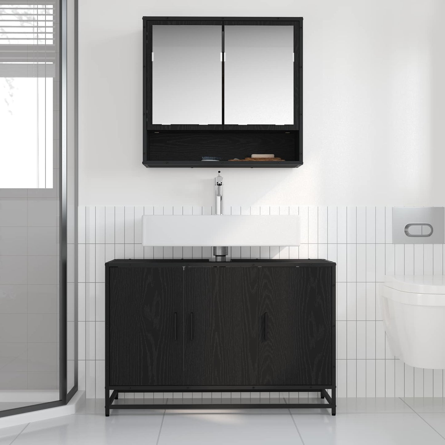 Set di mobili per il bagno 2 pcs Rovere Nero Legno multistrato | homemem39