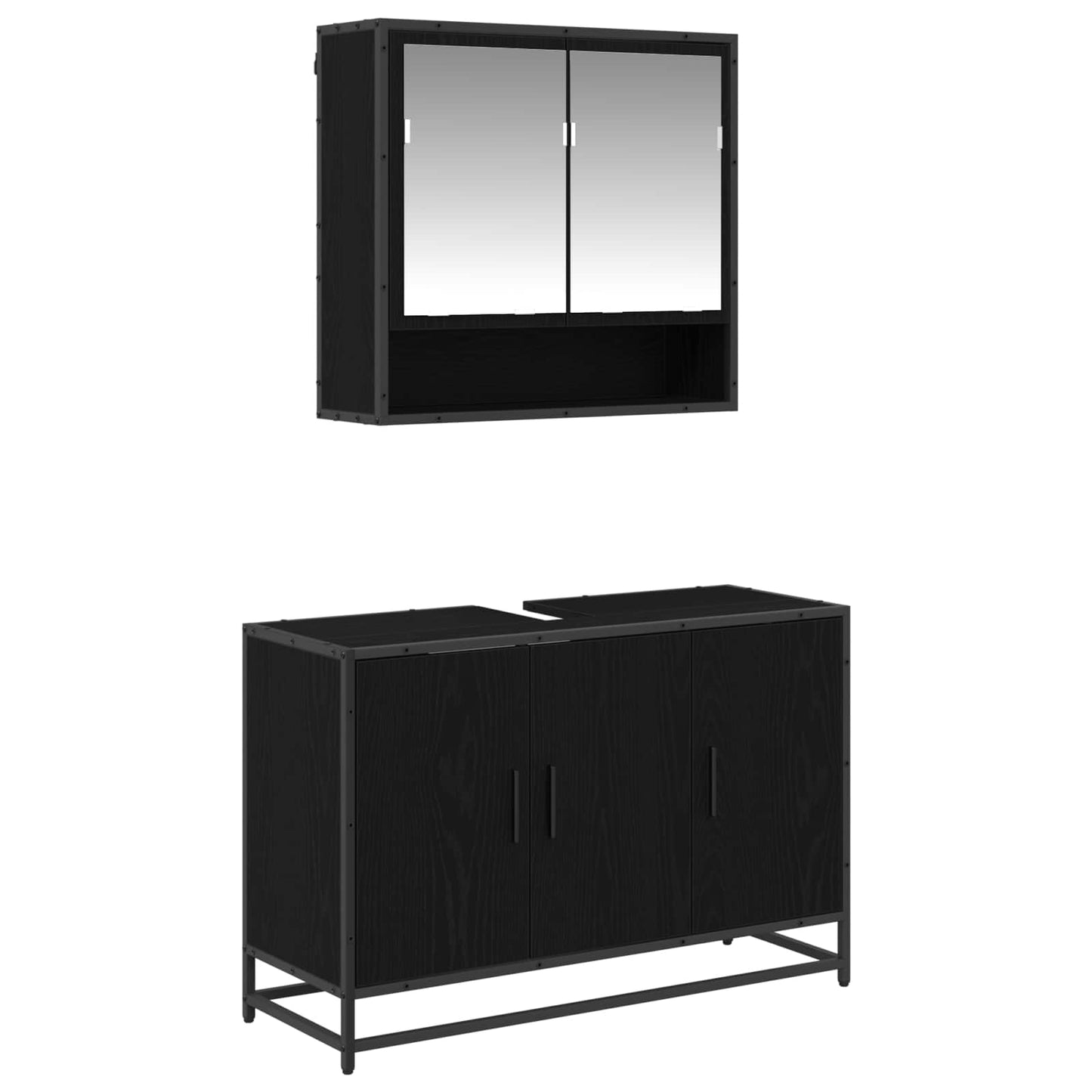 Set di mobili per il bagno 2 pcs Rovere Nero Legno multistrato | homemem39