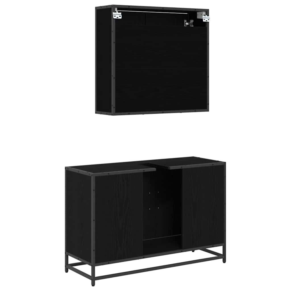 Set di mobili per il bagno 2 pcs Rovere Nero Legno multistrato