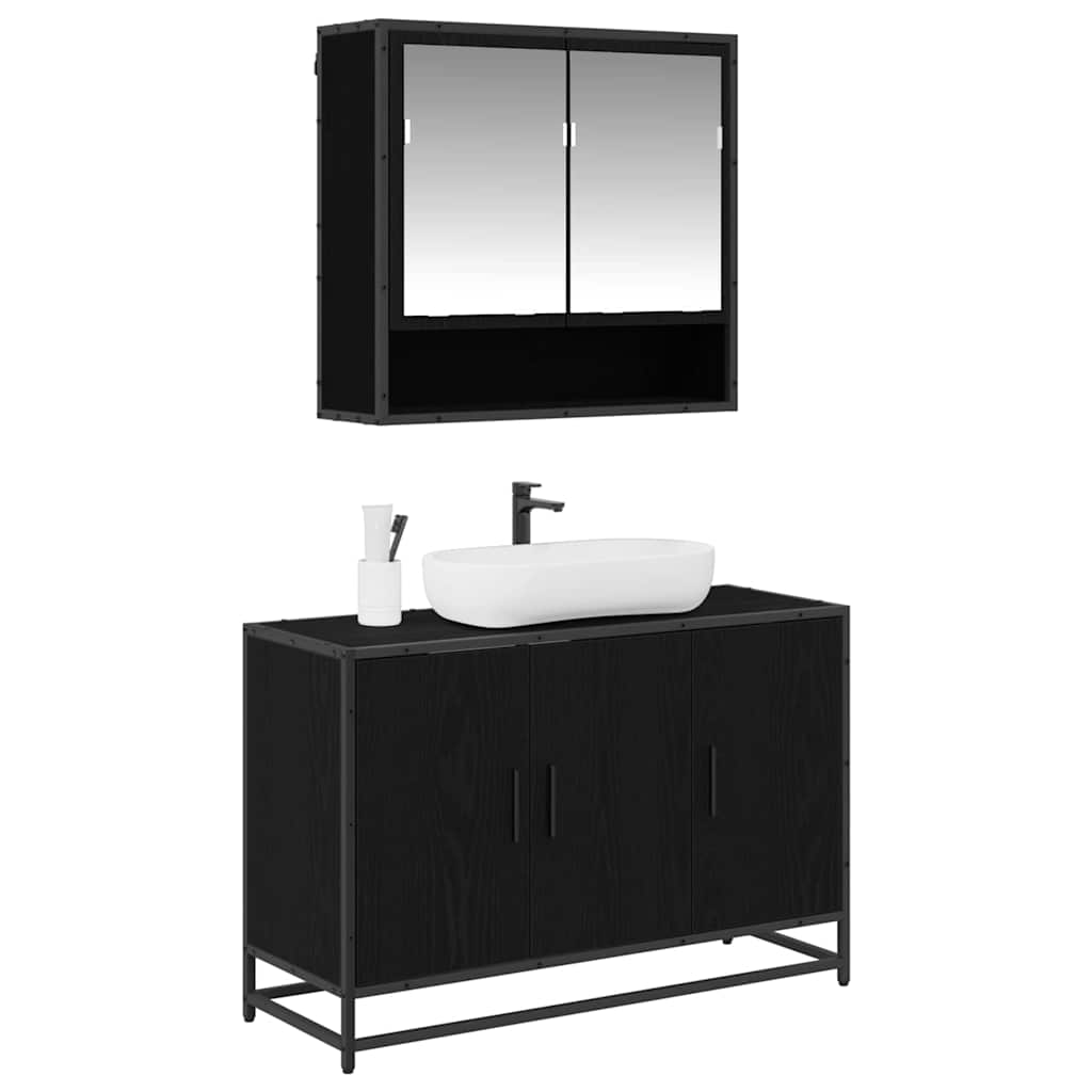 Set di mobili per il bagno 2 pcs Rovere Nero Legno multistrato