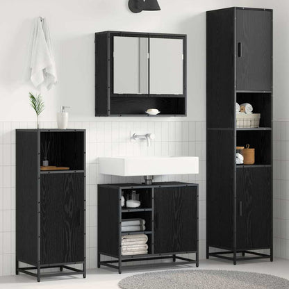 Set di mobili per il bagno 4 pcs Rovere Nero Legno multistrato | homemem39