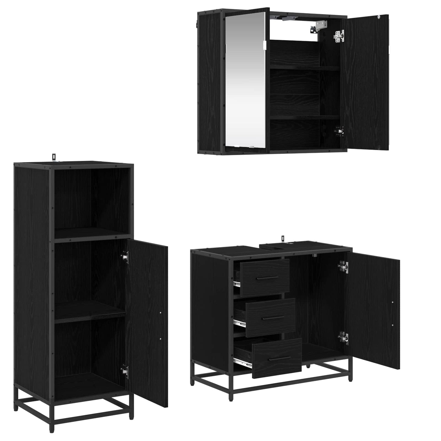 Set di mobili per il bagno 3 pcs Rovere Nero Legno multistrato | homemem39