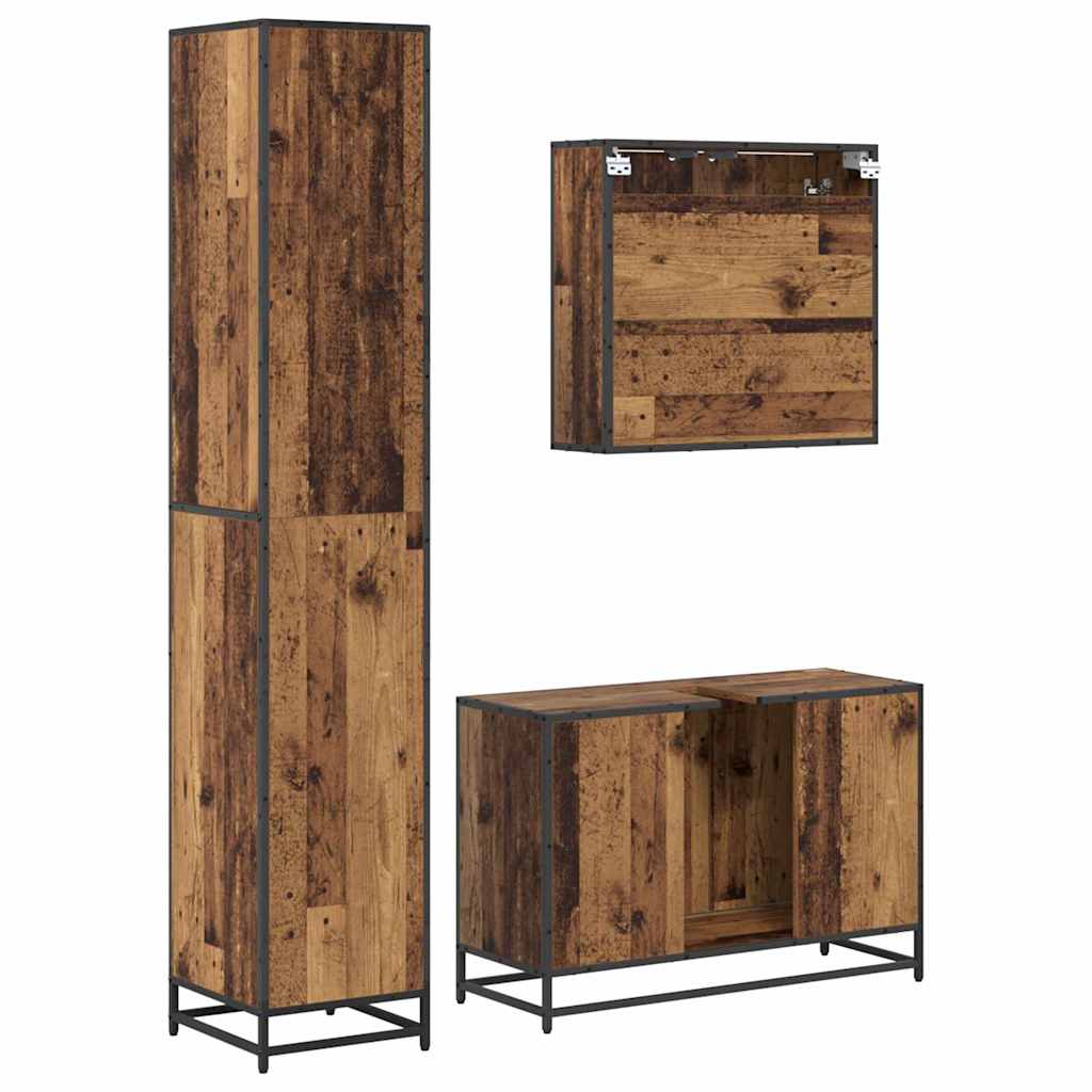 Set di mobili per il bagno con lo scaffale 3 pcs Legno vecchio | homemem39