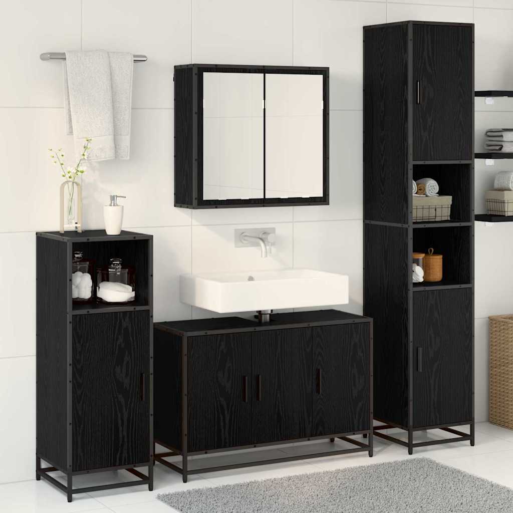 Set di mobili per il bagno 3 pcs Rovere Nero Legno multistrato | homemem39