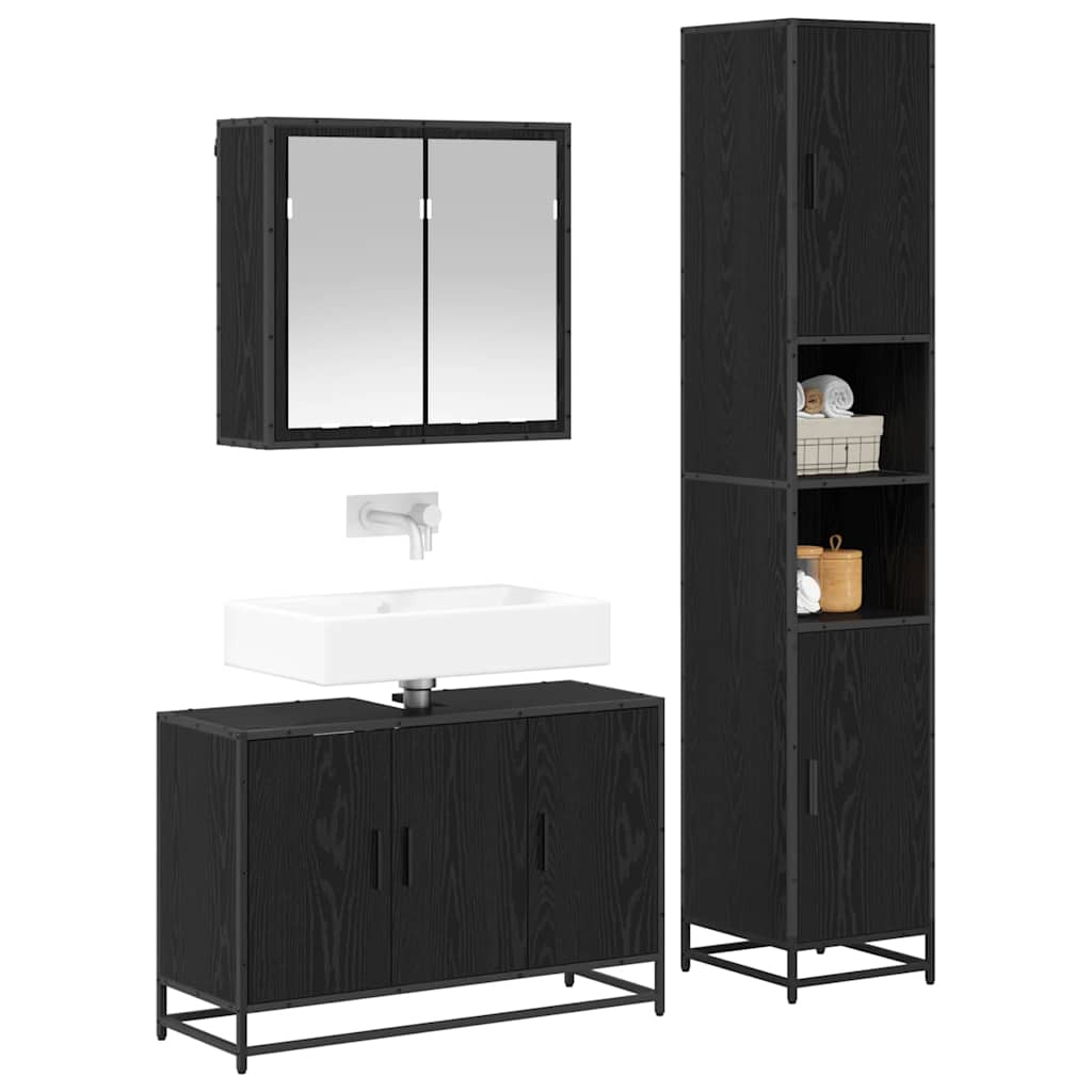 Set di mobili per il bagno 3 pcs Rovere Nero Legno multistrato | homemem39