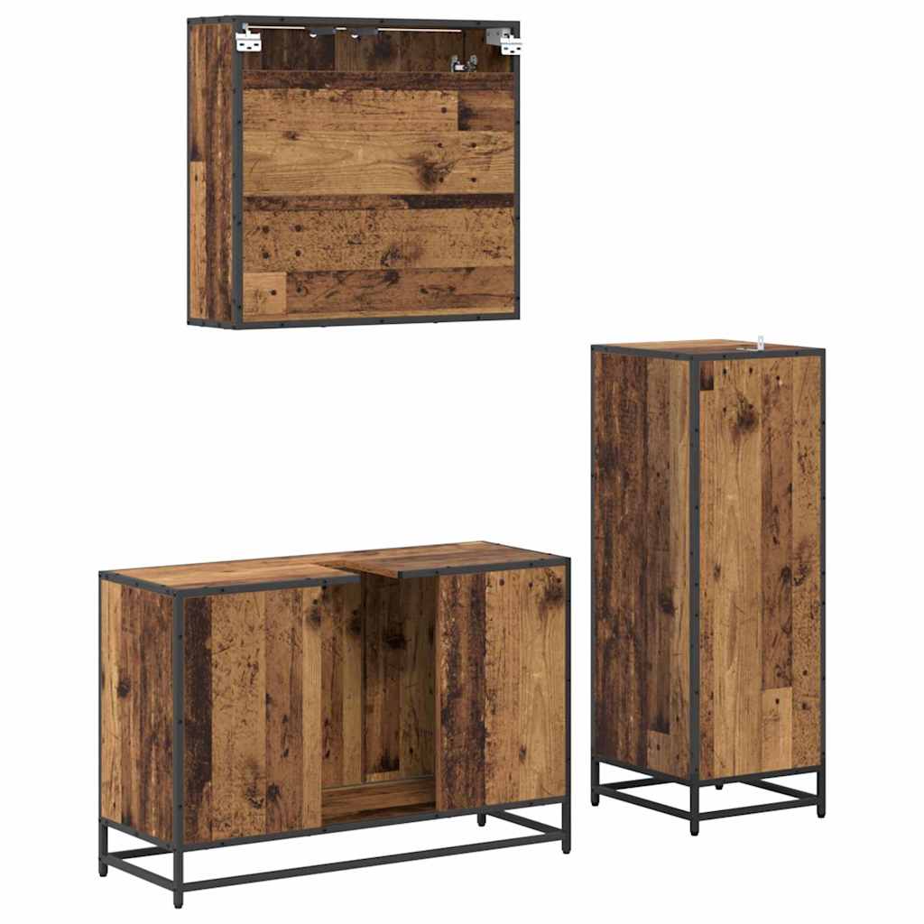Set di mobili per il bagno con porta 3 pcs Legno vecchio