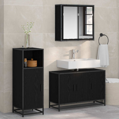 Set di mobili per il bagno 3 pcs Rovere Nero Legno multistrato | homemem39