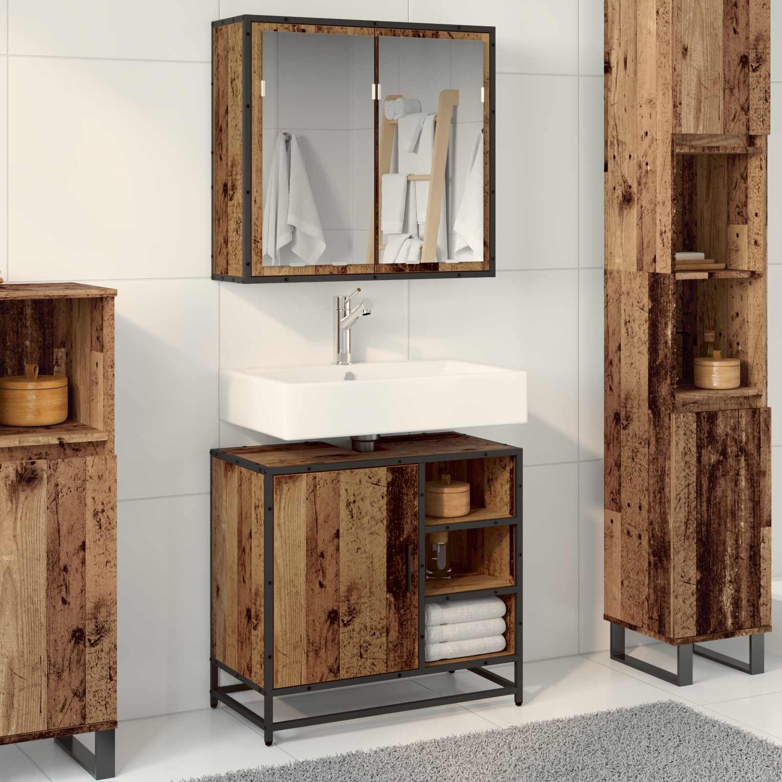 Set di mobili per il bagno con lo scaffale 2 pcs Legno vecchio | homemem39