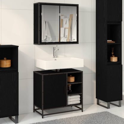 Set di mobili per il bagno 2 pcs Rovere Nero Legno multistrato | homemem39