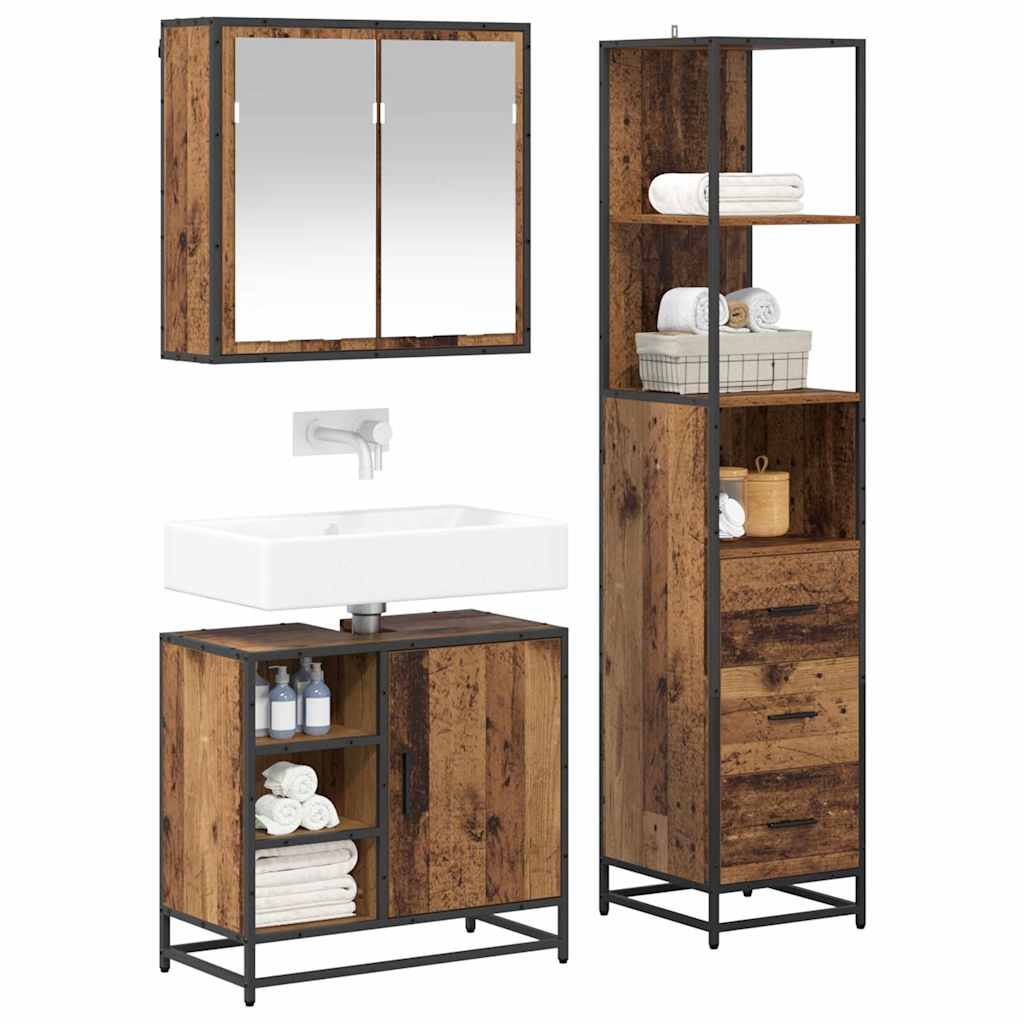 Set di mobili per il bagno con cassetto 3 pcs Legno vecchio | homemem39