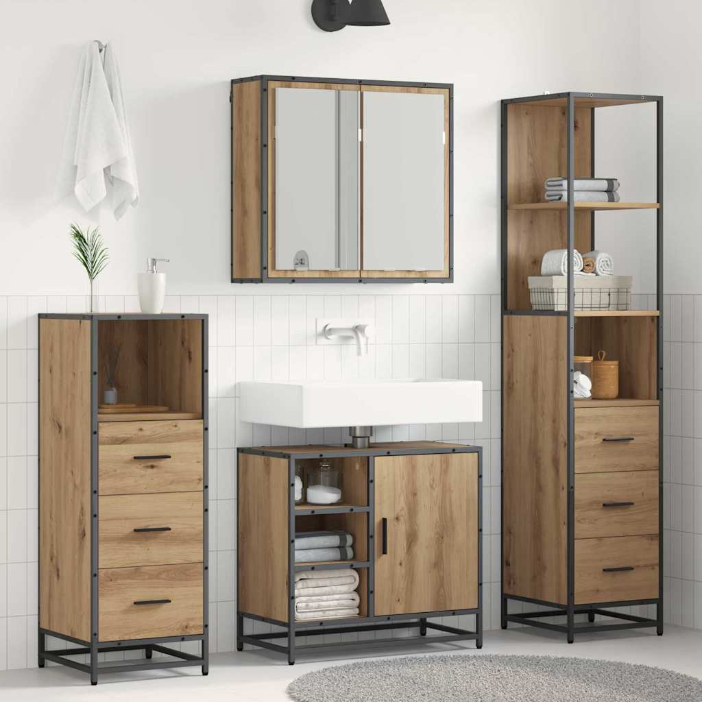 Set di mobili per il bagno 3 pz Rovere artigianale | homemem39