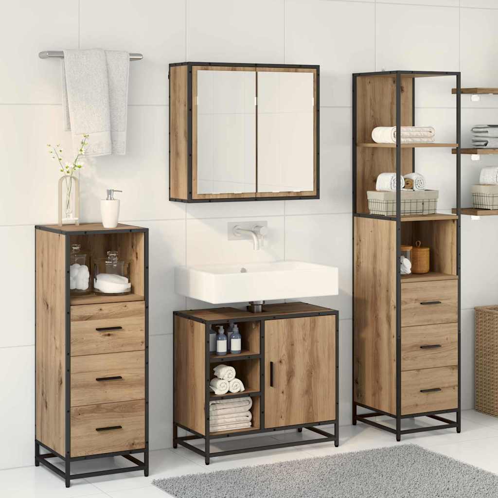 Set di mobili per il bagno 3 pz Rovere artigianale | homemem39