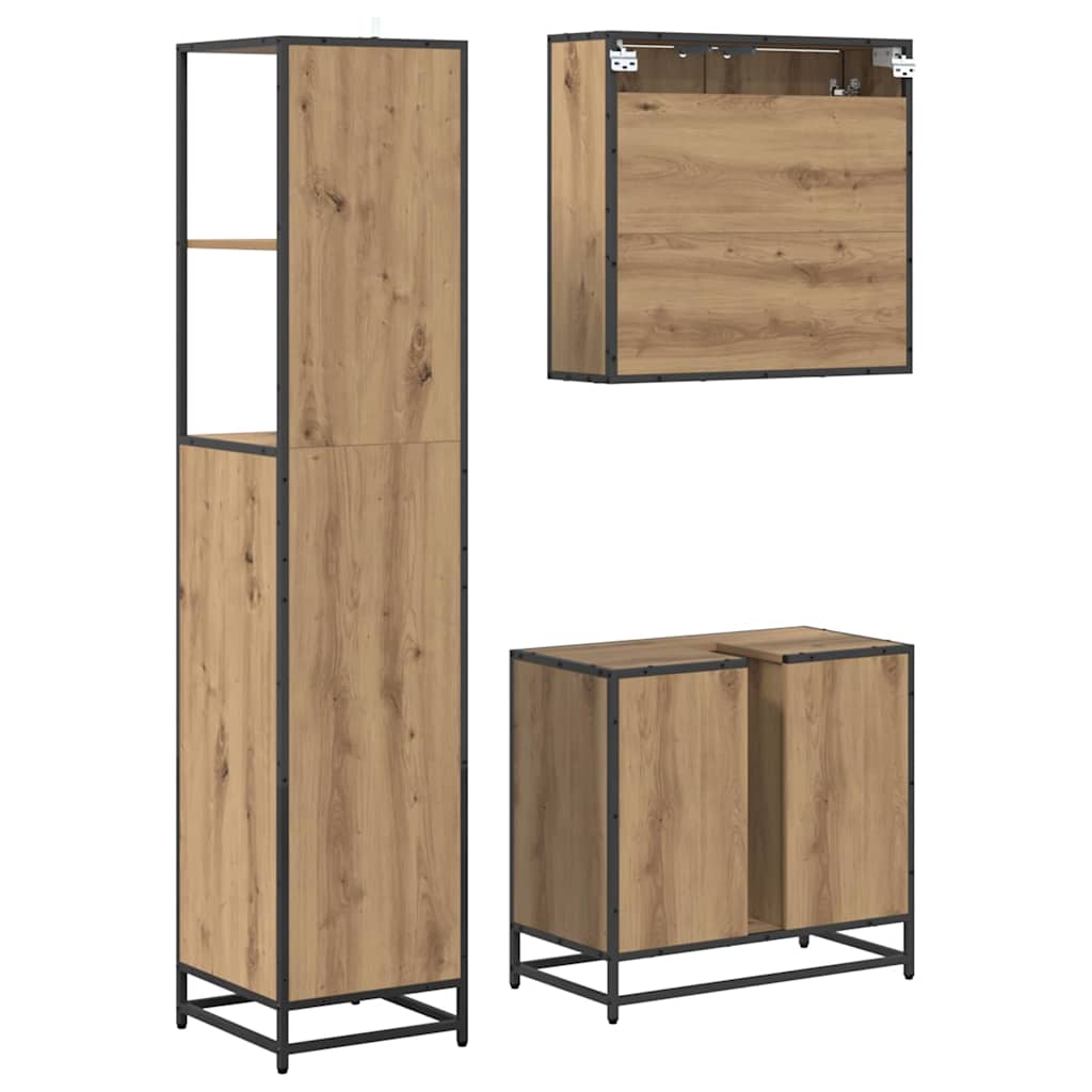 Set di mobili per il bagno 3 pz Rovere artigianale | homemem39