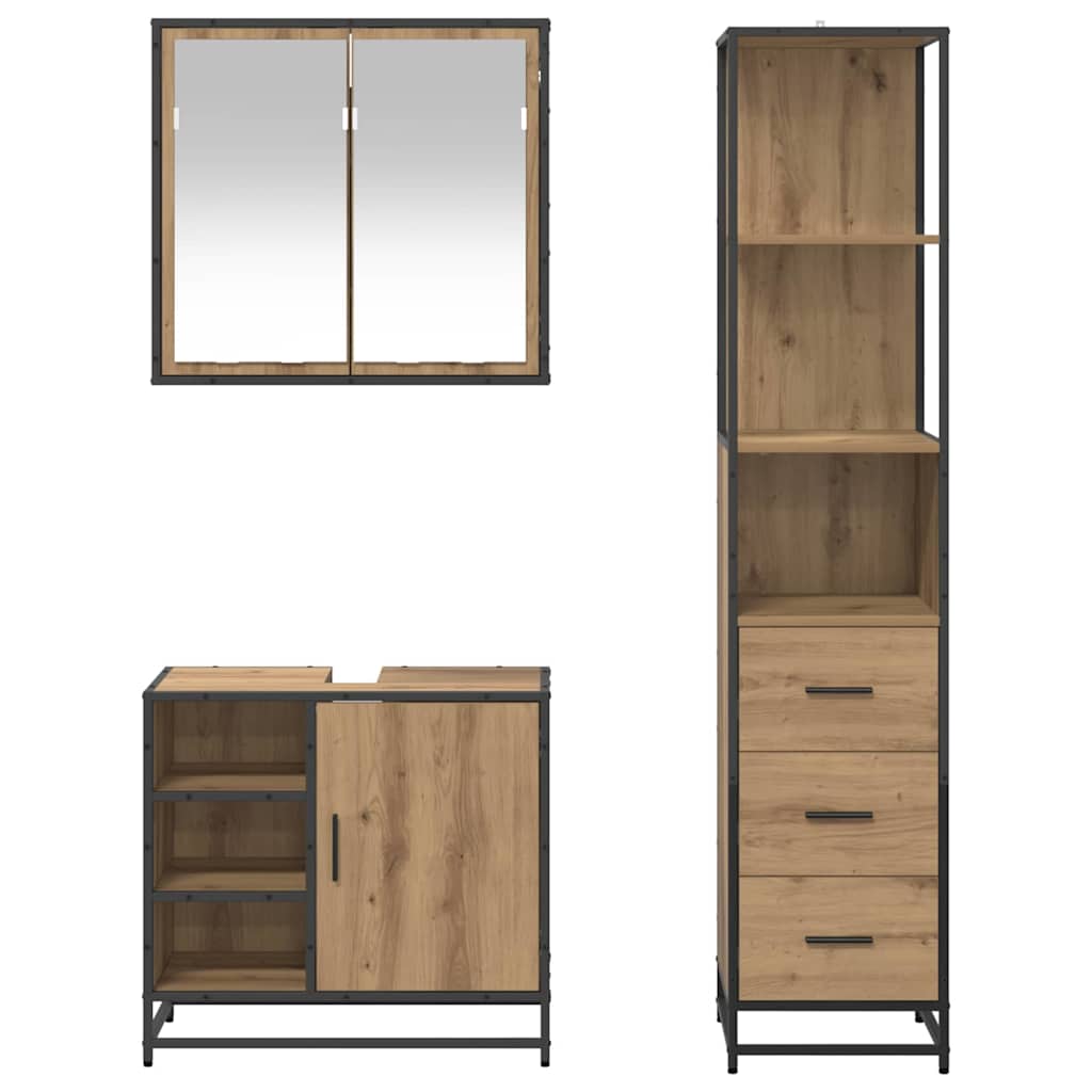 Set di mobili per il bagno 3 pz Rovere artigianale | homemem39