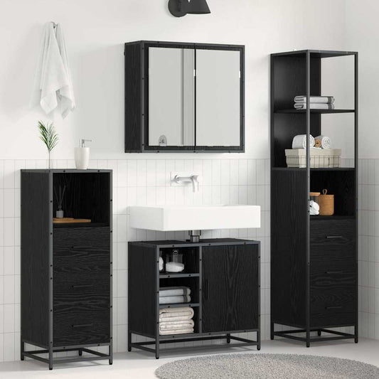 Set di mobili per il bagno 3 pcs Rovere Nero Legno multistrato | homemem39