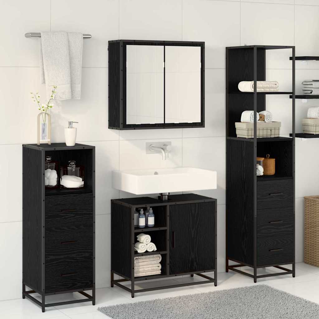 Set di mobili per il bagno 3 pcs Rovere Nero Legno multistrato | homemem39