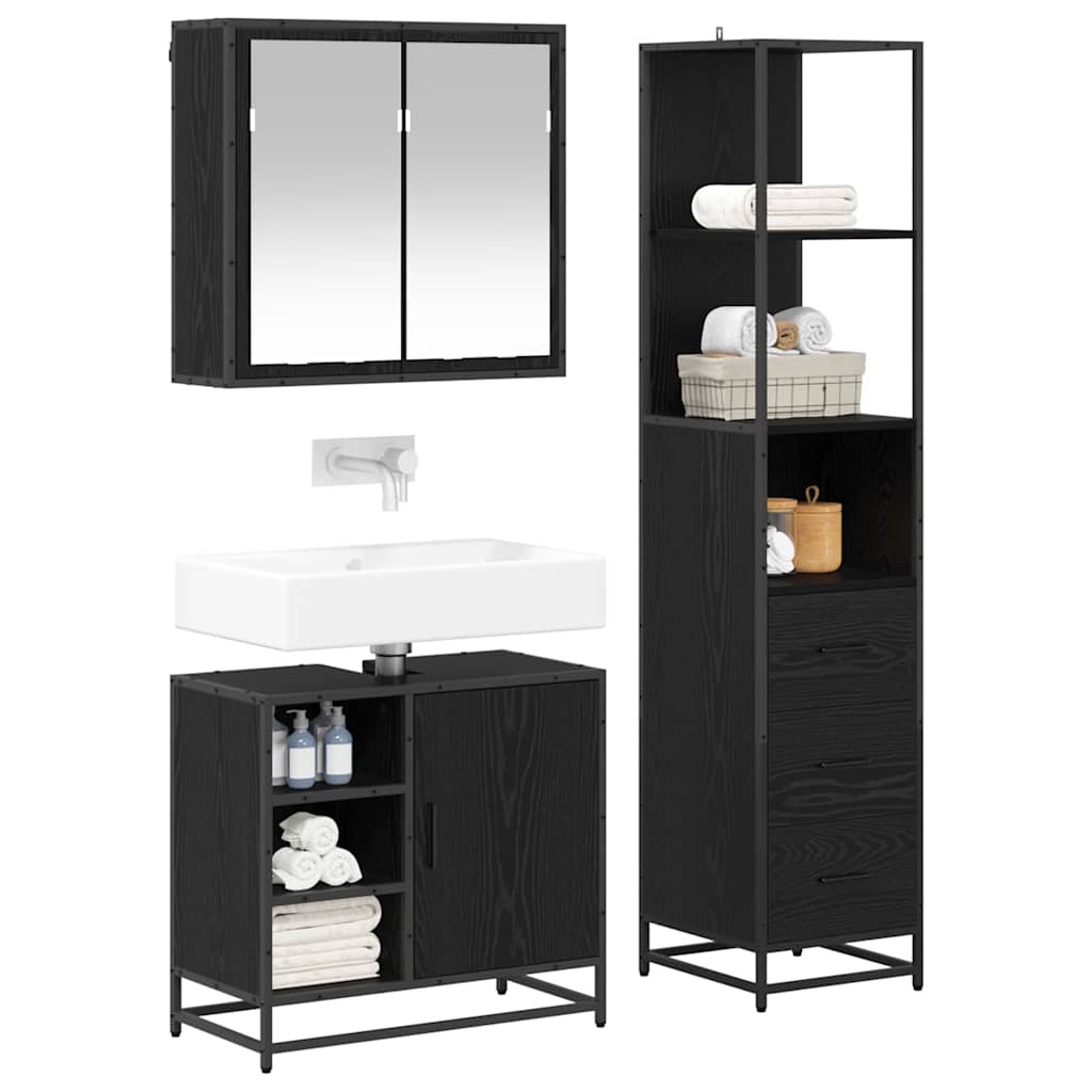 Set di mobili per il bagno 3 pcs Rovere Nero Legno multistrato | homemem39