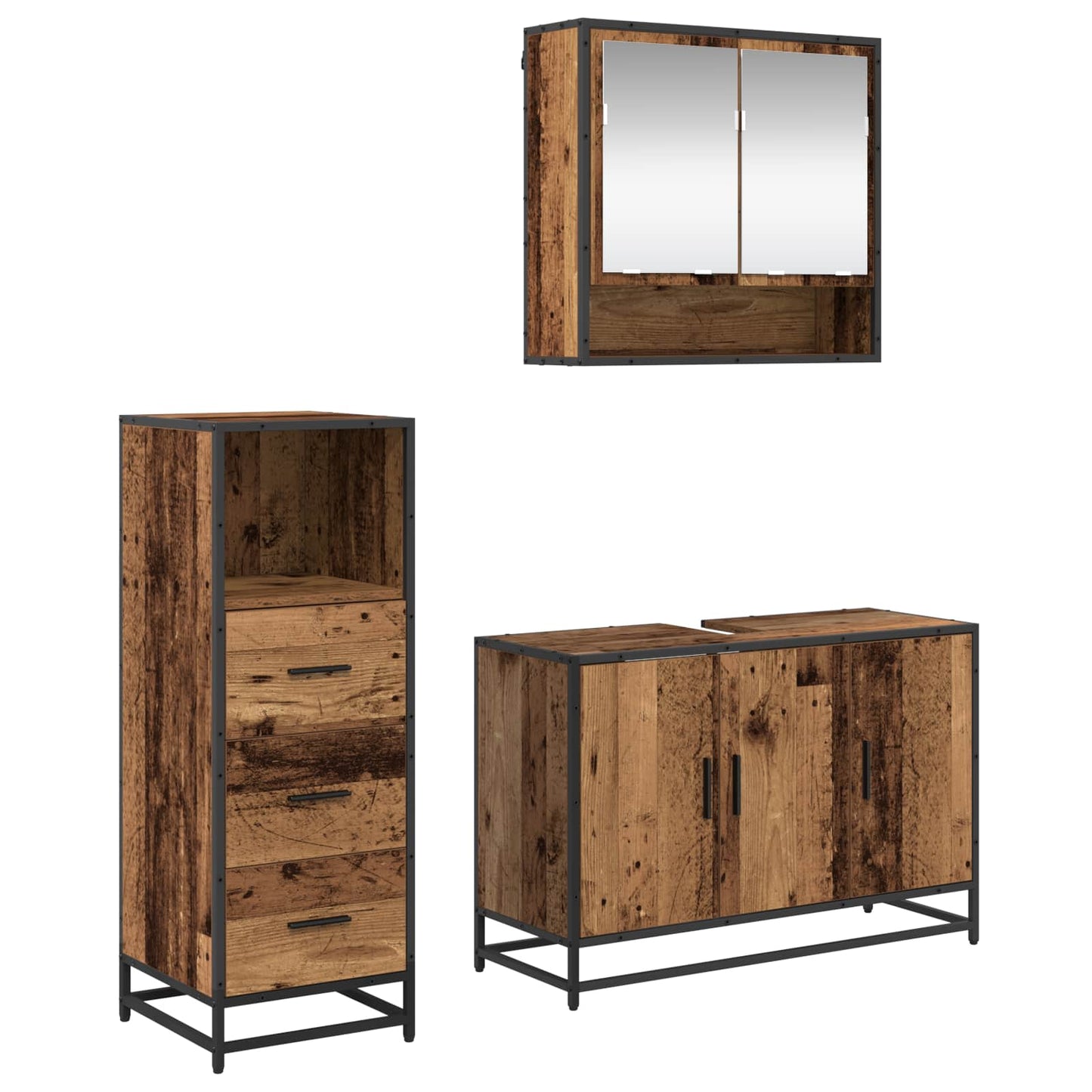 Set di mobili per il bagno con cassetto 3 pcs Legno vecchio | homemem39