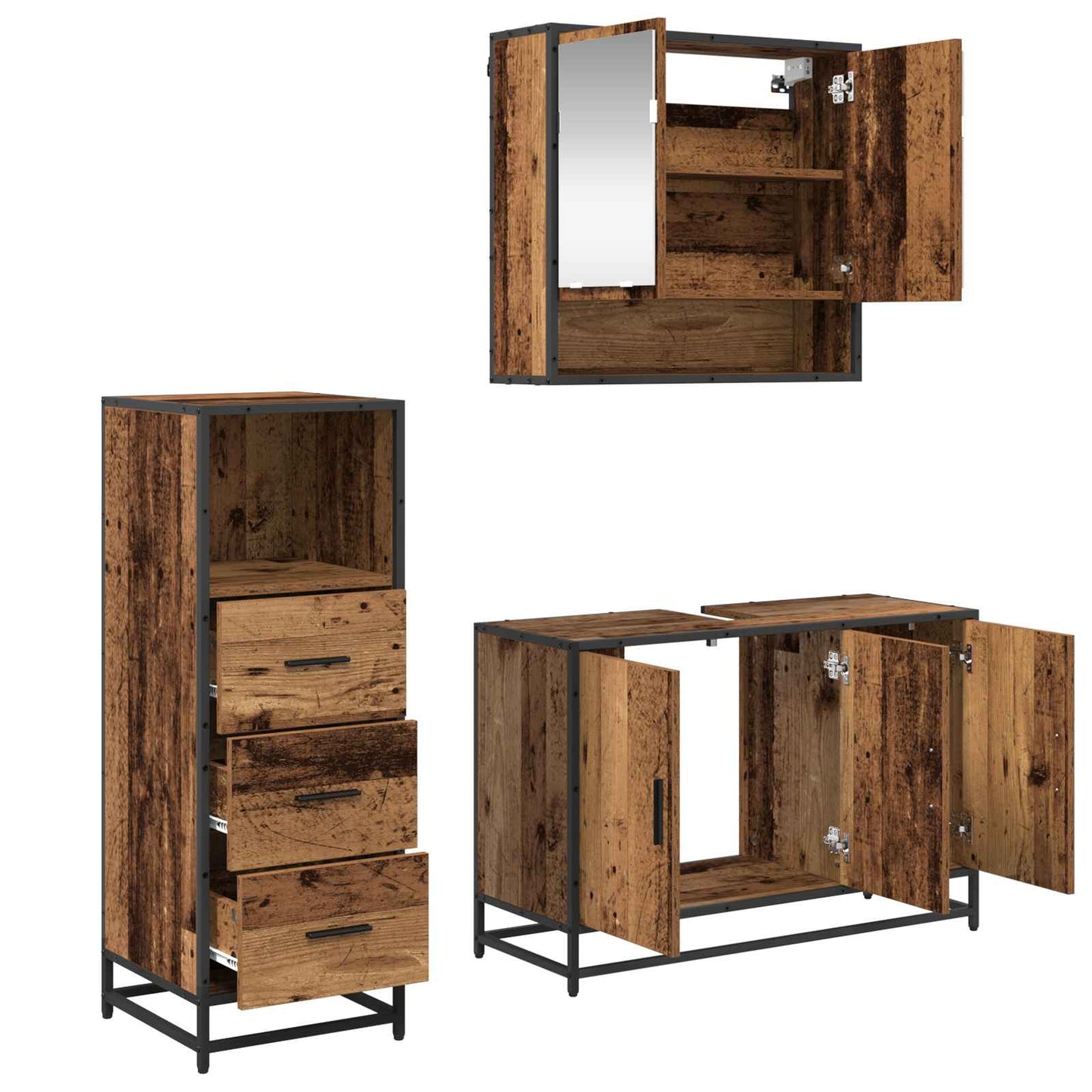 Set di mobili per il bagno con cassetto 3 pcs Legno vecchio | homemem39