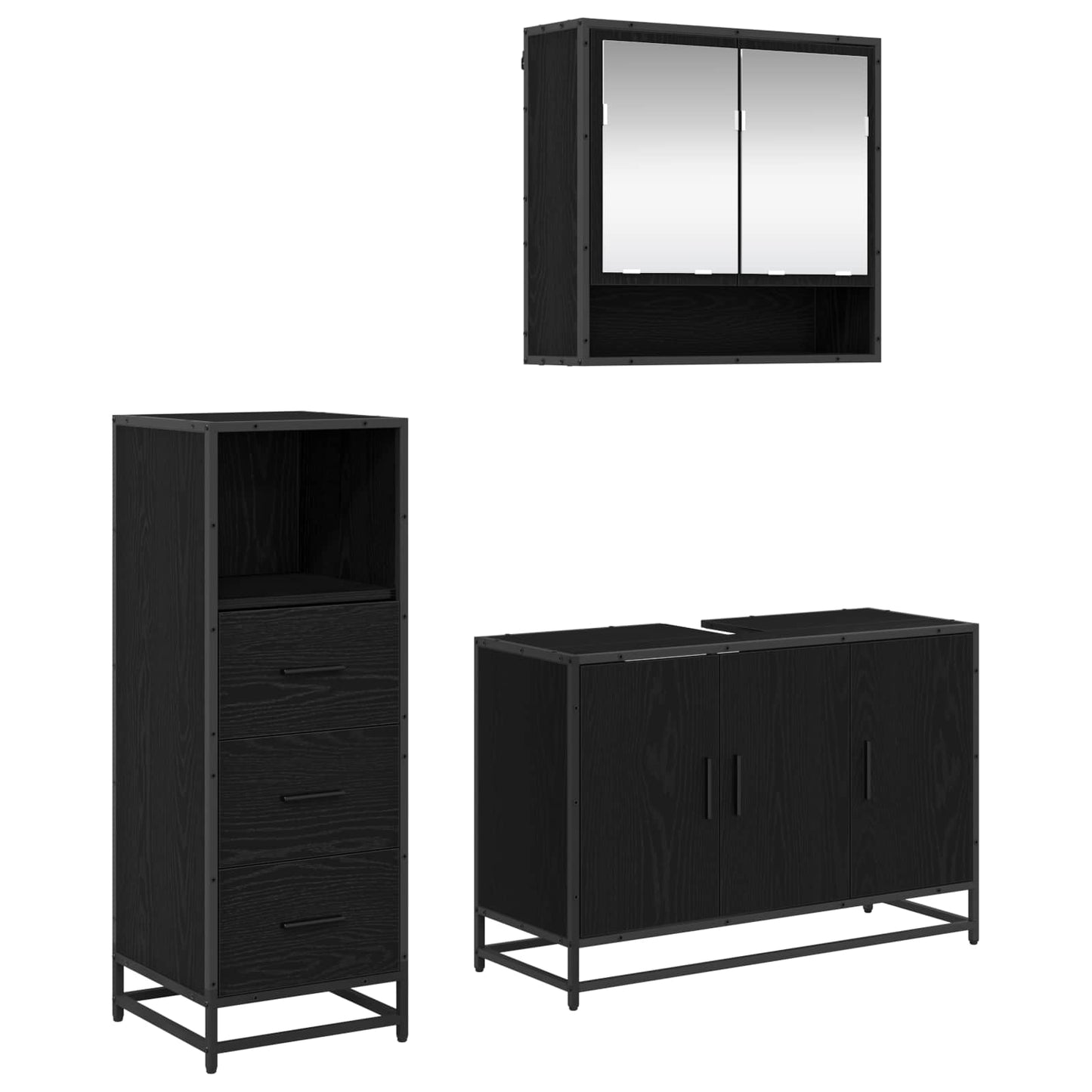 Set di mobili per il bagno 3 pcs Rovere Nero Legno multistrato | homemem39