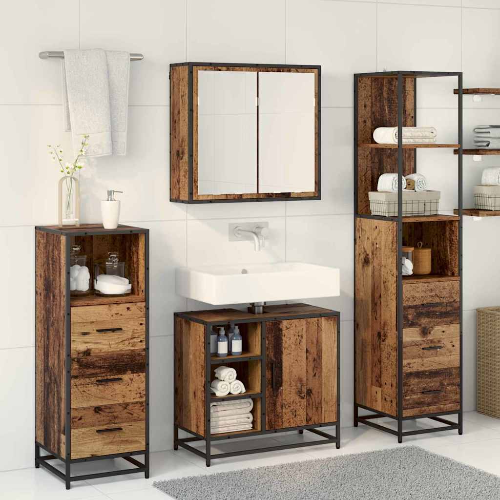 Set di mobili per il bagno con cassetto 4 pcs Legno vecchio | homemem39