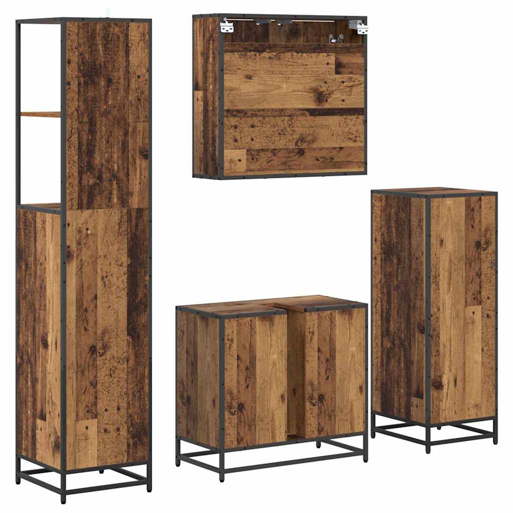 Set di mobili per il bagno con cassetto 4 pcs Legno vecchio | homemem39