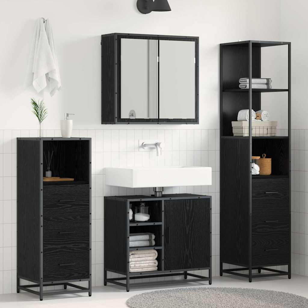 Set di mobili per il bagno 4 pcs Rovere Nero Legno multistrato | homemem39