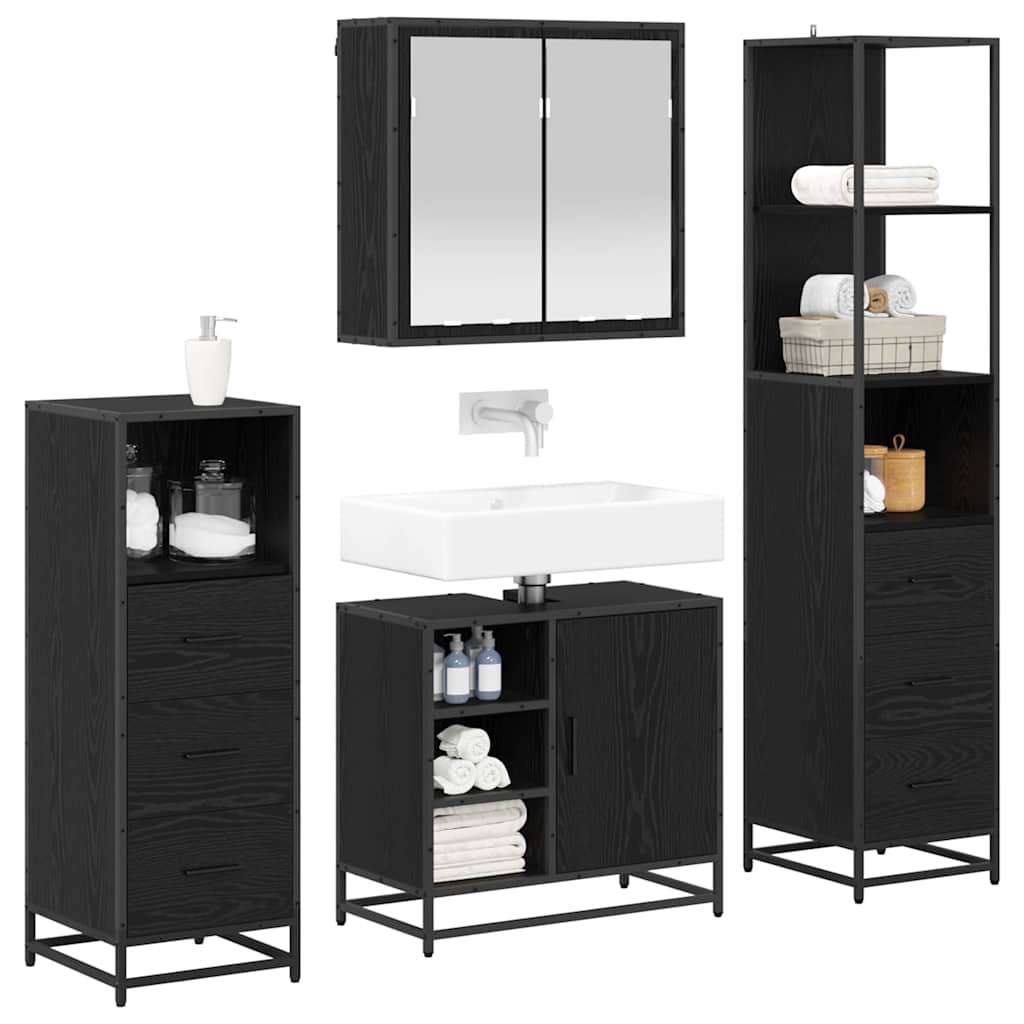 Set di mobili per il bagno 4 pcs Rovere Nero Legno multistrato | homemem39