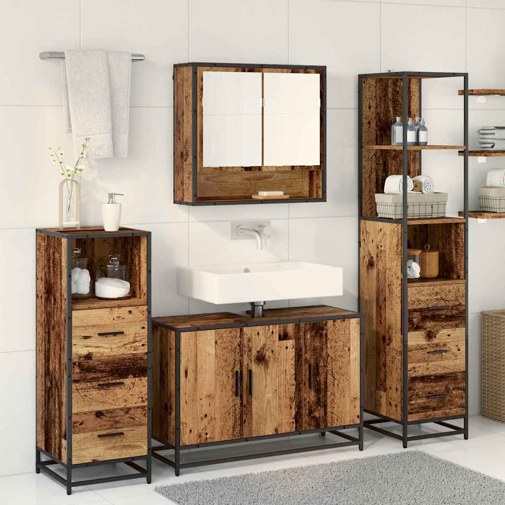 Set di mobili per il bagno con cassetto 3 pcs Legno vecchio